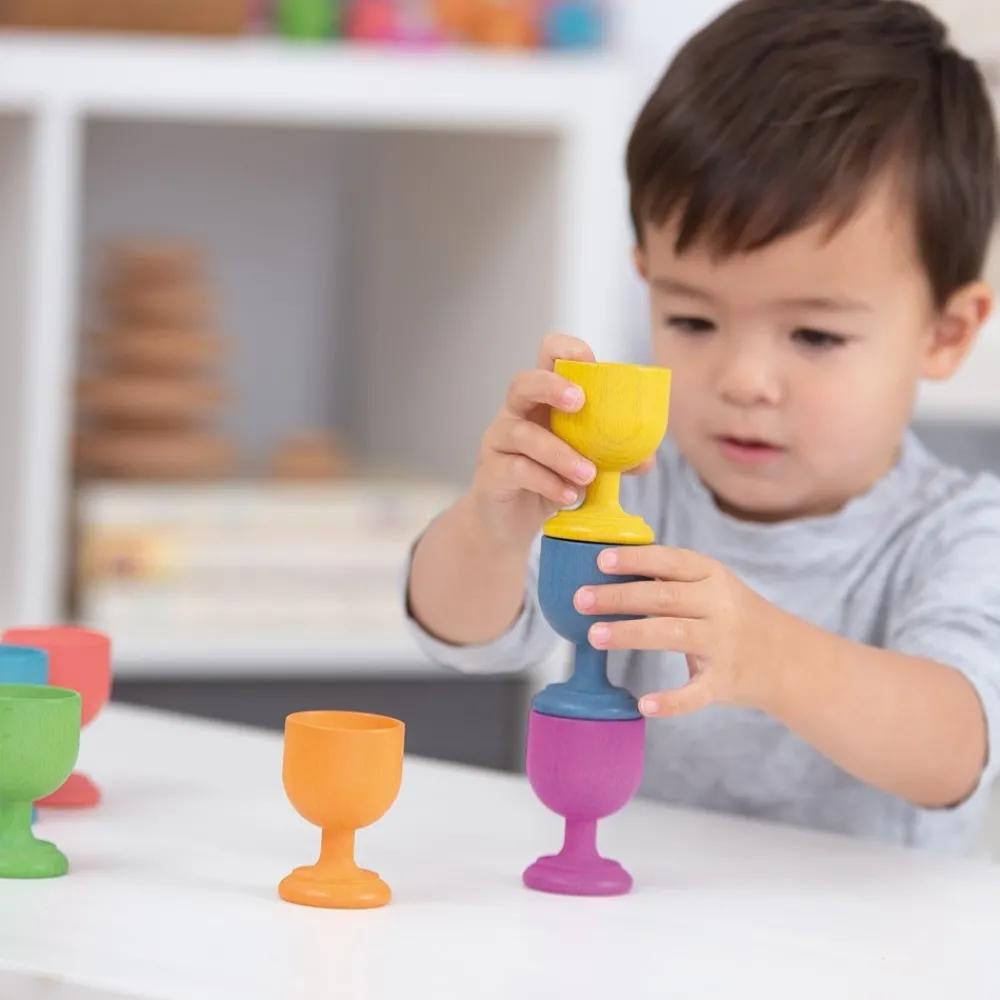 HOPTOYS Jeux Éducatifs Sensoriels*Coquetiers En Bois Arc-En-Ciel X 7