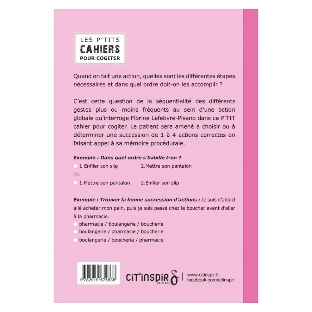 HOPTOYS ReÉducation Cognitive, Troubles Neurologiques<Les P'Tits Cahiers Pour Cogiter – N°6 Organisons-Nous