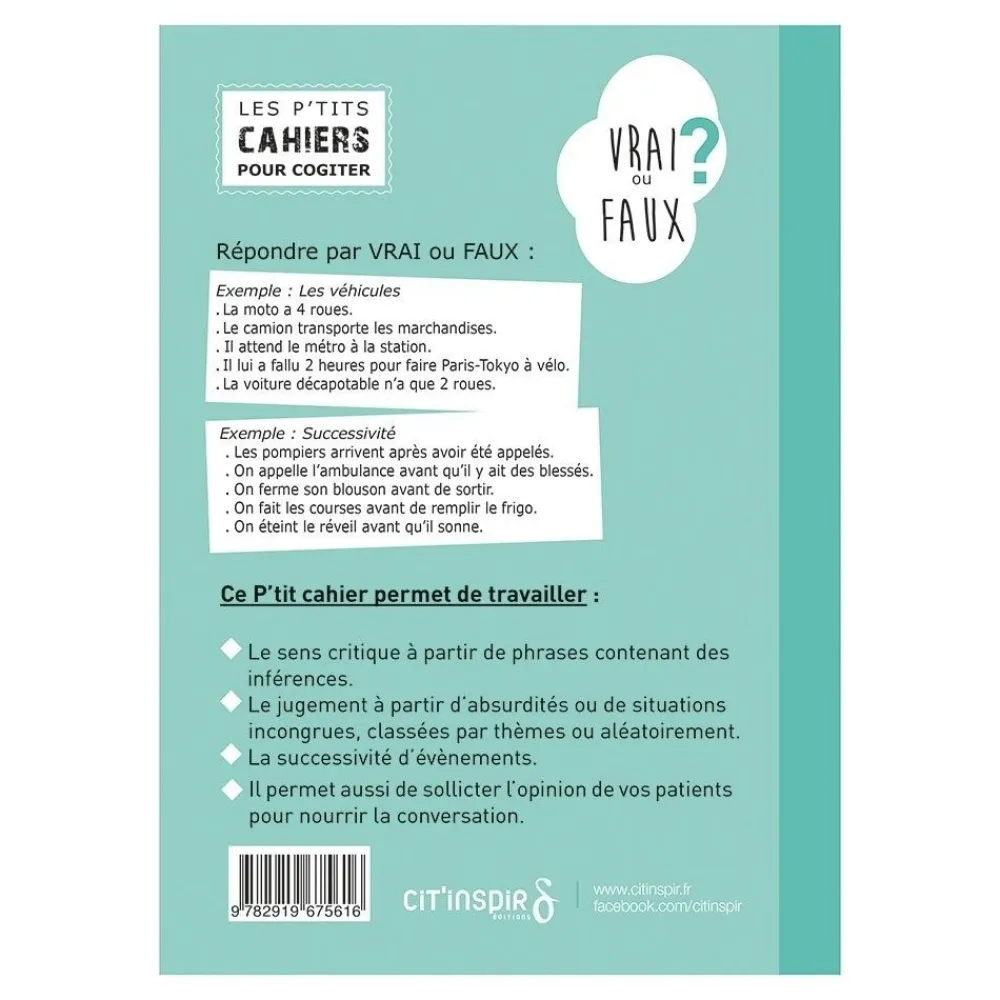 HOPTOYS Langage & Communication*Les P'Tits Cahiers Pour Cogiter – N°1 Vrai Ou Faux?