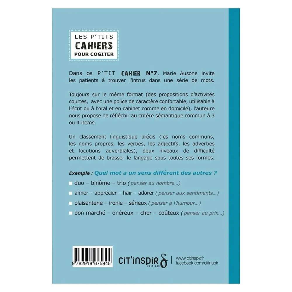 HOPTOYS ReÉducation Cognitive, Troubles Neurologiques<Les P'Tits Cahiers Pour Cogiter – N°7 Vive La Difference